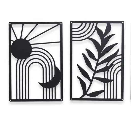 Crafted Creations™ - 3 Pcs Black Metal Wall Decor Boho Abstract Wall Art Mid Century Modern Decor Minimalist Wall Art