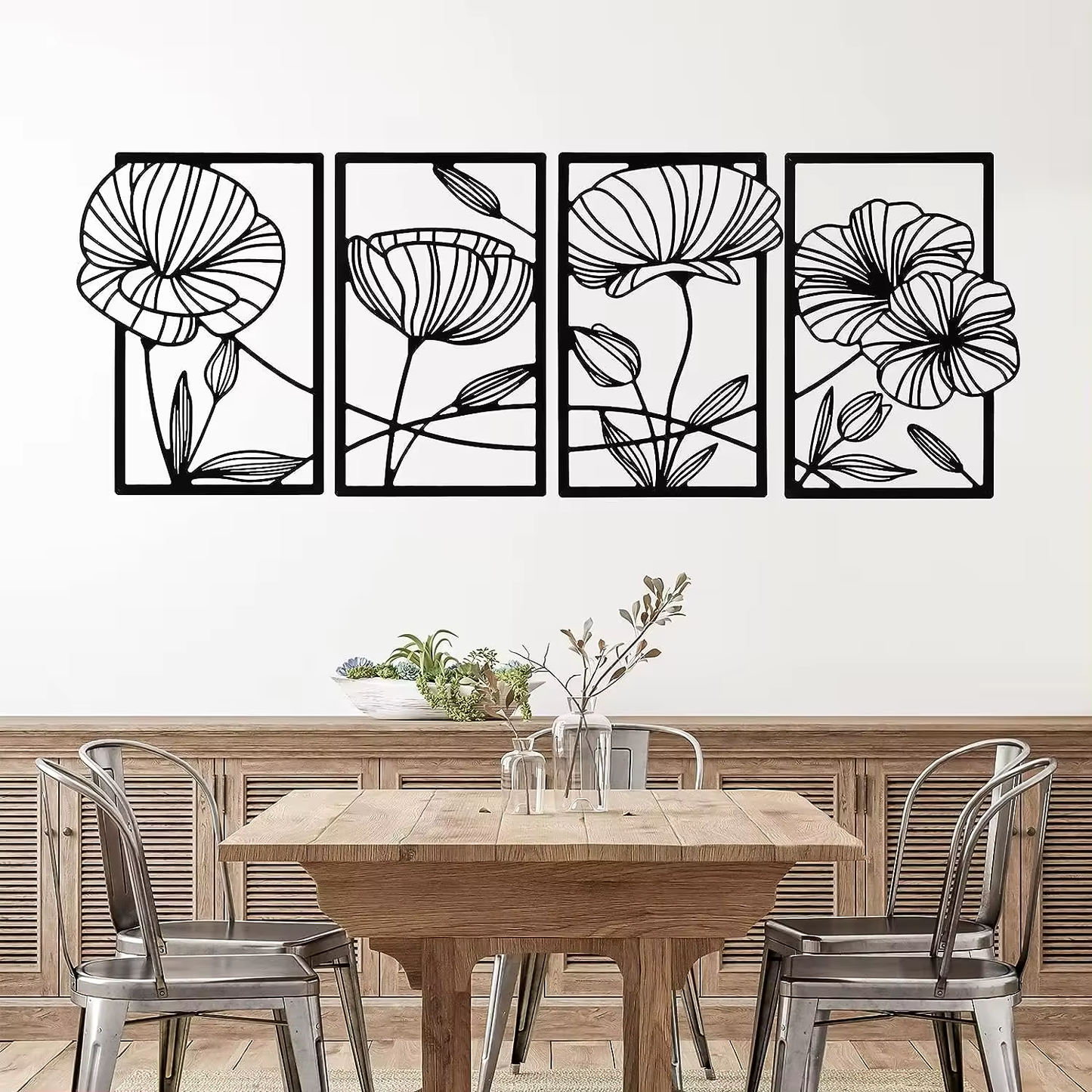 Crafted Creations™ - 4pcs. Metal Wall Decor Flower Decorative Art for Living Room Bathroom Kitchen Bedroom