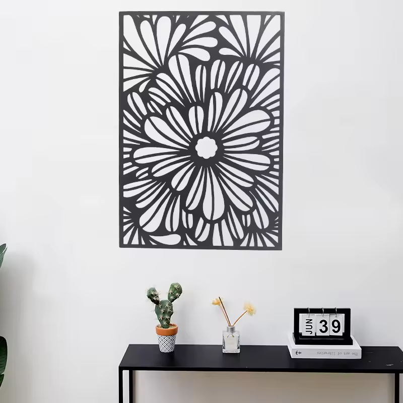 Crafted Creations™ - 3d Black Nordic Metal Flower Leaf Wall Art Hangings Decoration Wall Mounted Iron Plate Home Decor