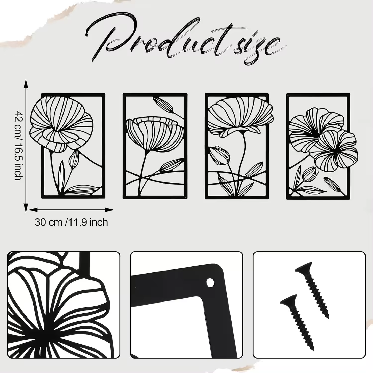 Crafted Creations™ - 4pcs. Metal Wall Decor Flower Decorative Art for Living Room Bathroom Kitchen Bedroom