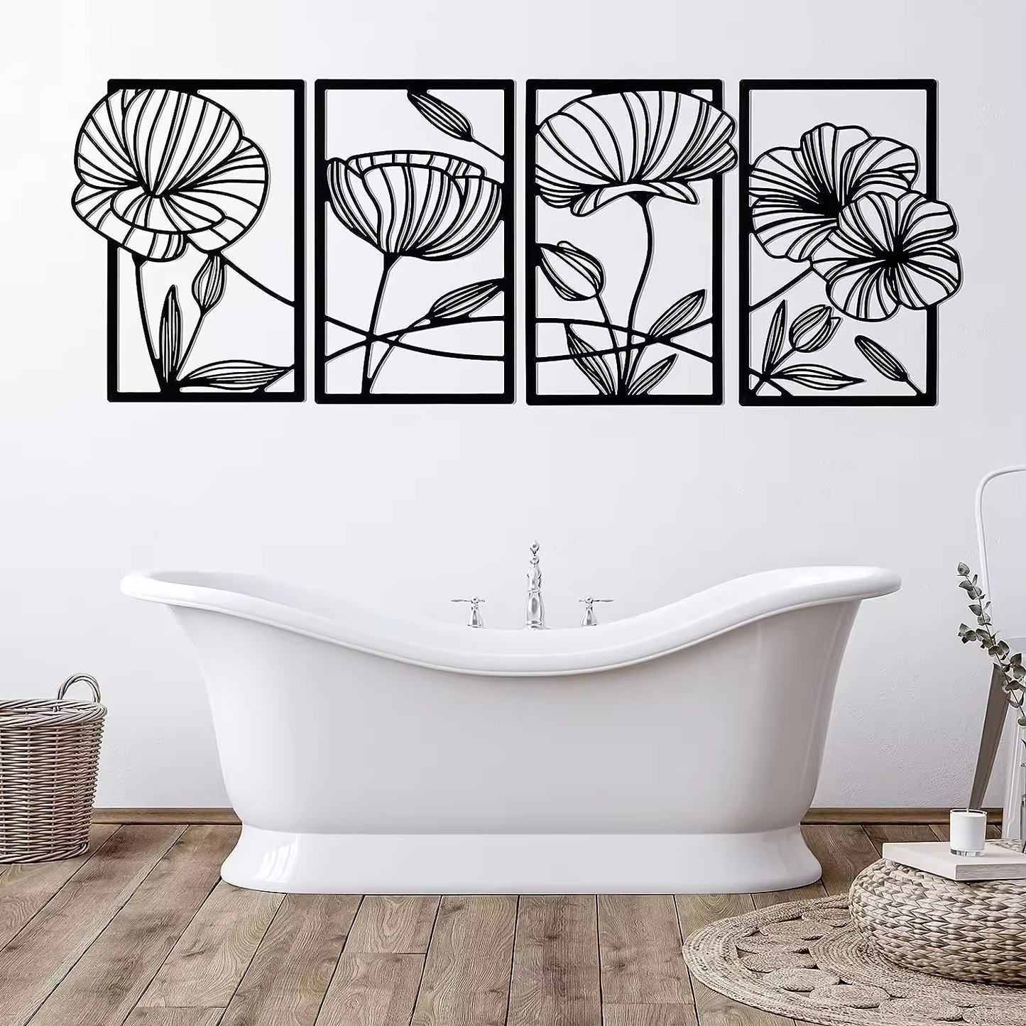 Crafted Creations™ - 4pcs. Metal Wall Decor Flower Decorative Art for Living Room Bathroom Kitchen Bedroom