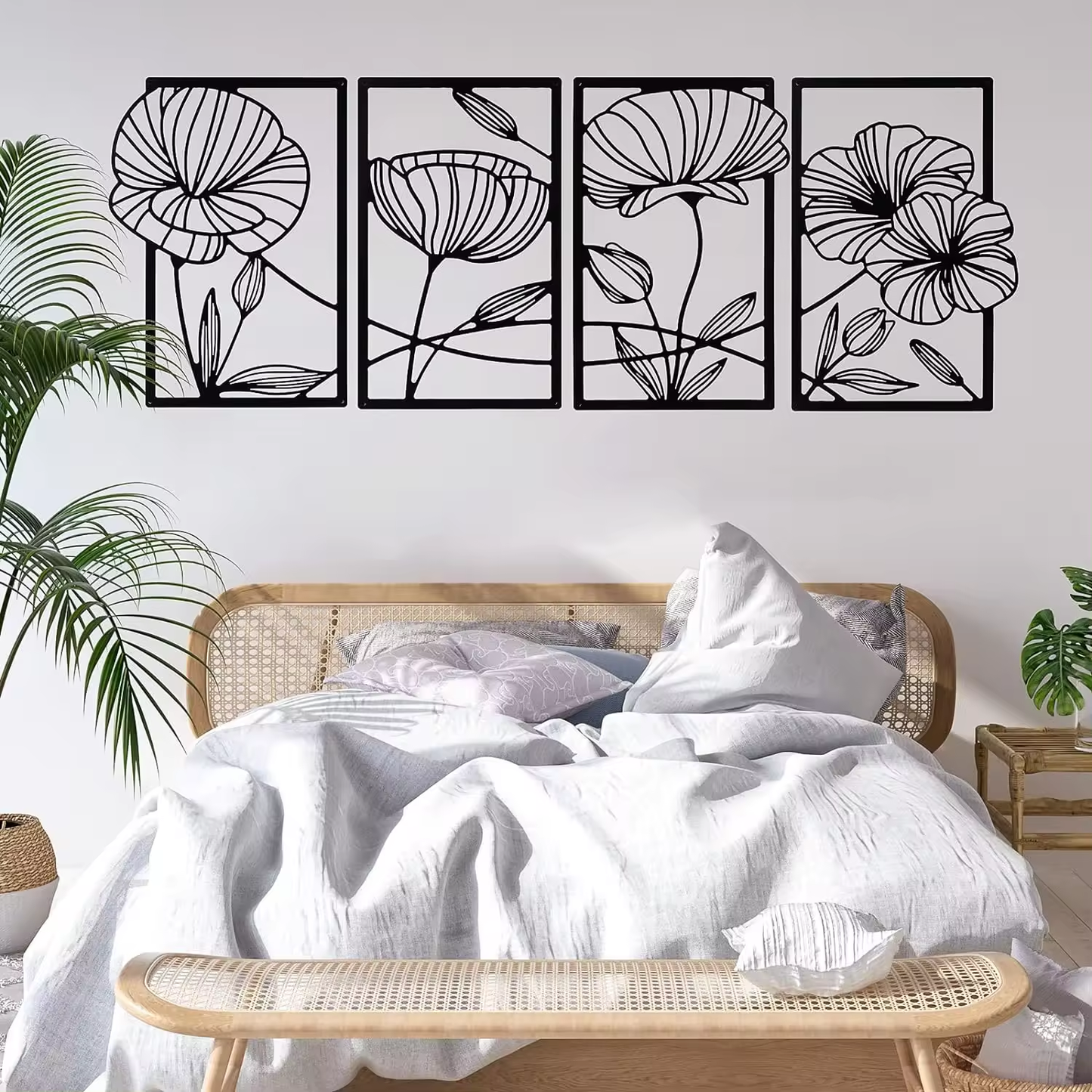 Crafted Creations™ - 4pcs. Metal Wall Decor Flower Decorative Art for Living Room Bathroom Kitchen Bedroom