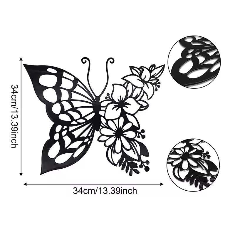 Crafted Creations™ - Decoration Art Wall Black Butterfly Metal Hanging Appearance Wall Decor for Home